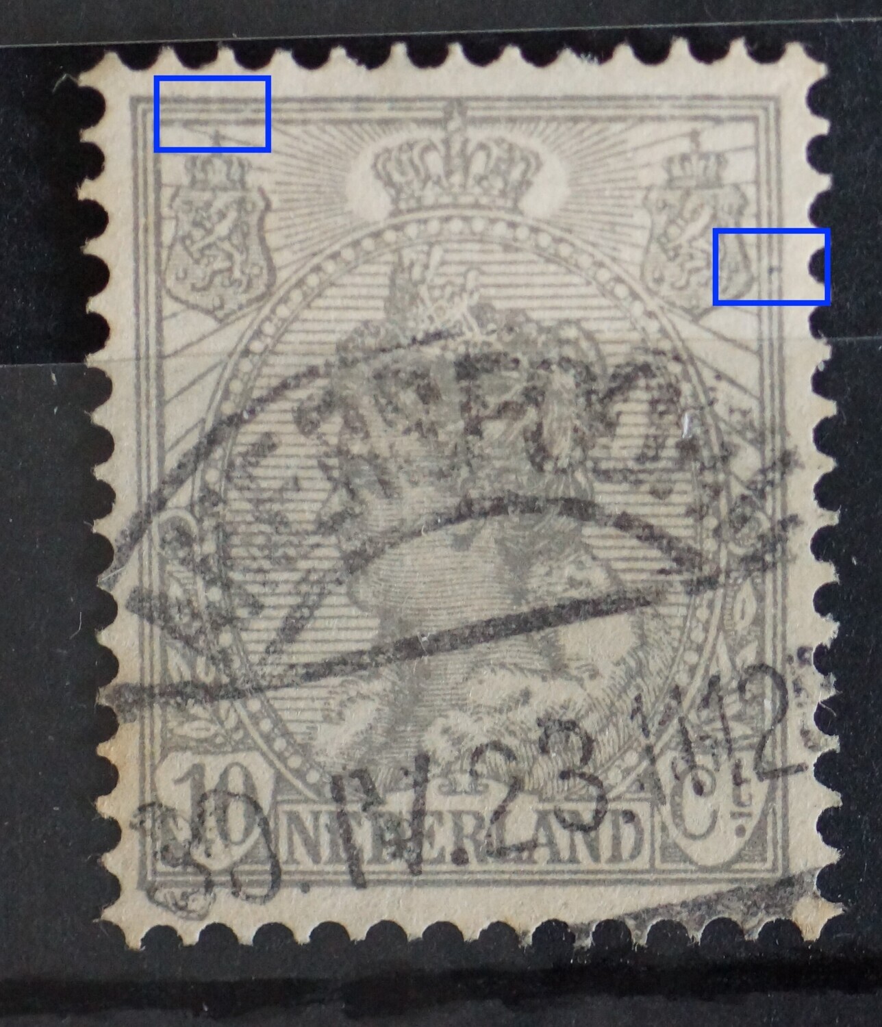 NVPH 81 - o.a. grijze vlek tussen kaderlijnen rechts NVPH 81 - o.a. grijze vlek tussen kaderlijnen rechts