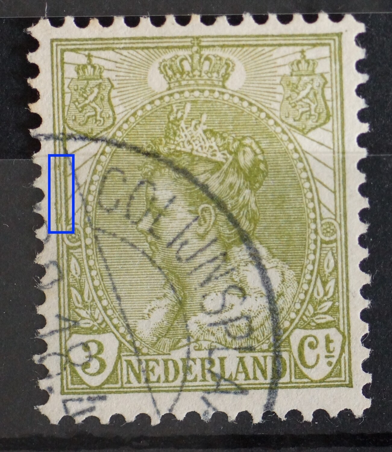 NVPH 57 - groene streepjes tussen kaderlijnen links NVPH 57 - groene streepjes tussen kaderlijnen links