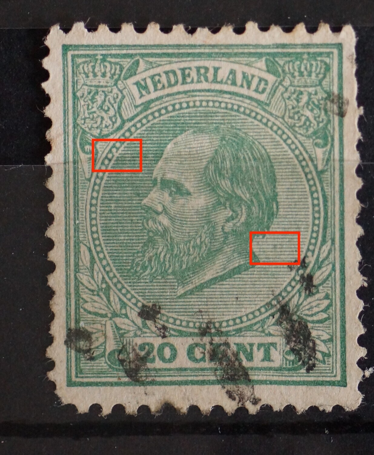 NVPH 24 - o.a. groene punt tussen arcering rechts