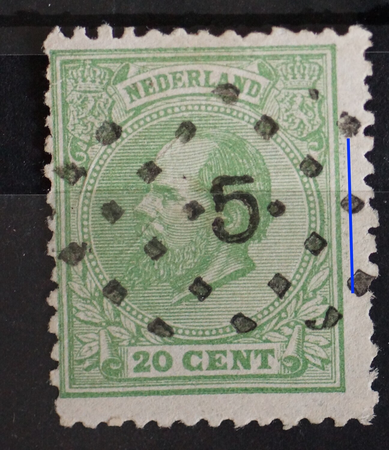 NVPH 24 - groene streep rechts van het zegelbeeld
