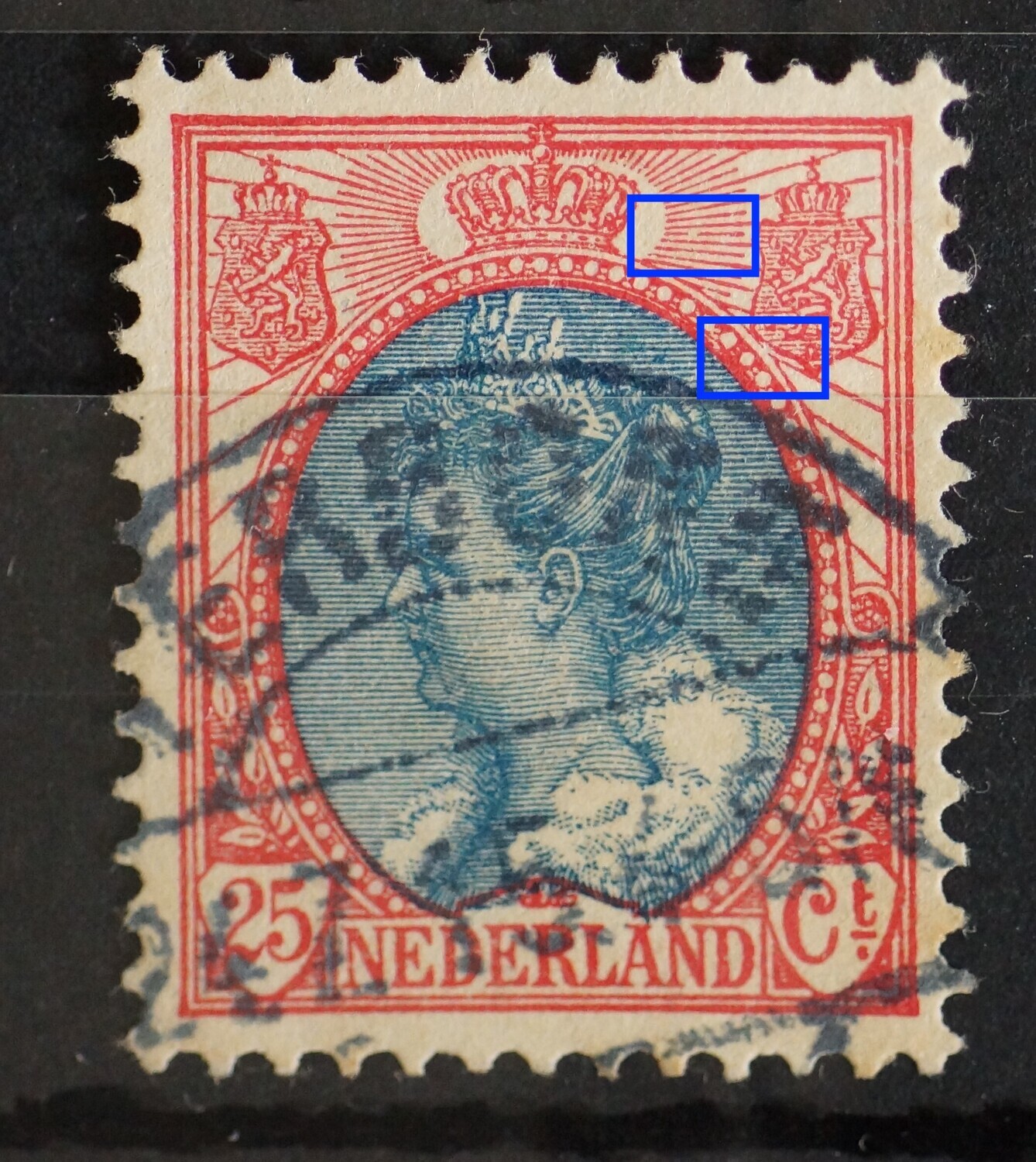 NVPH 71 - breuk in straal rechts van kroon NVPH 71 - breuk in straal rechts van kroon