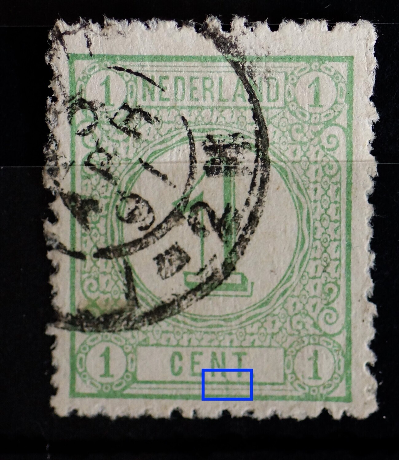 NVPH 31 - groene vlekken onder de N van CENT.