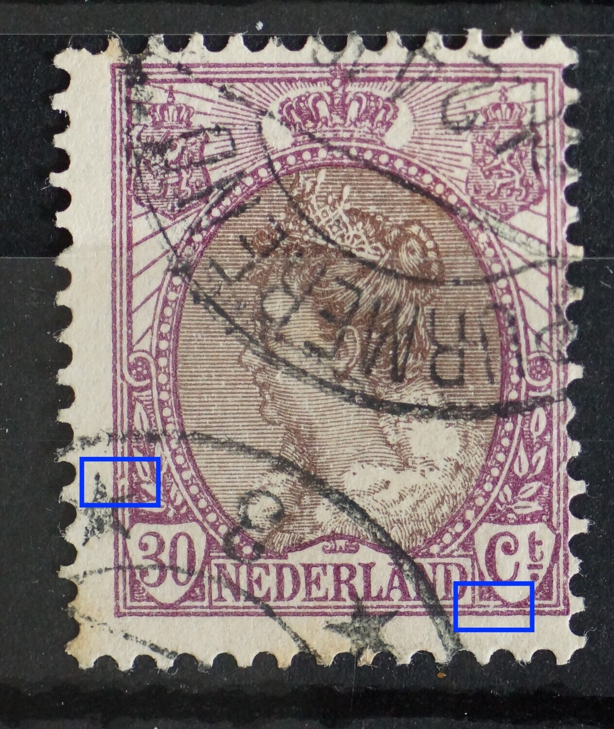 NVPH 72 - o.a. breuk in kaderlijn  links