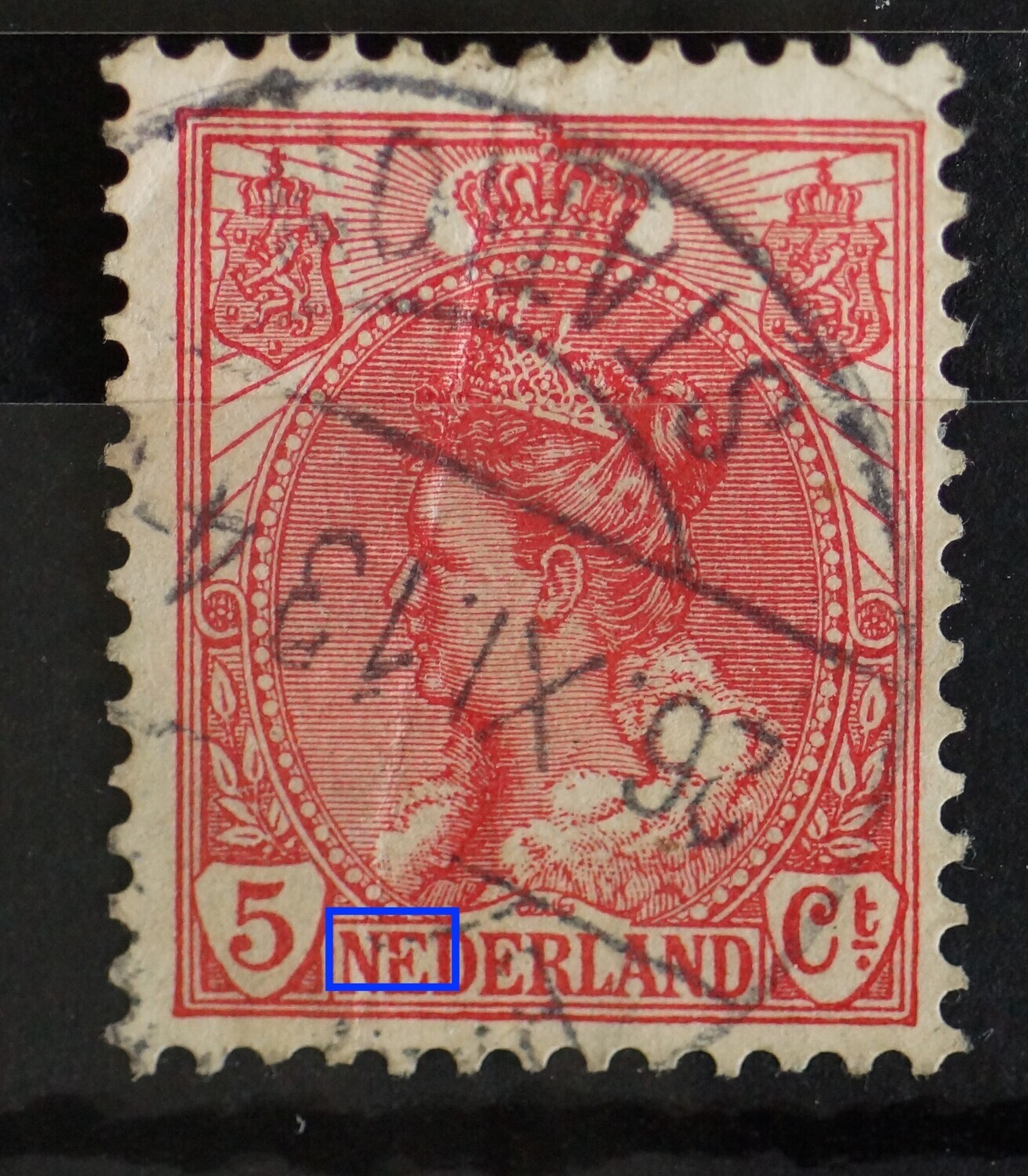 NVPH 60 - witte vlek in eerste E van NEDERLAND