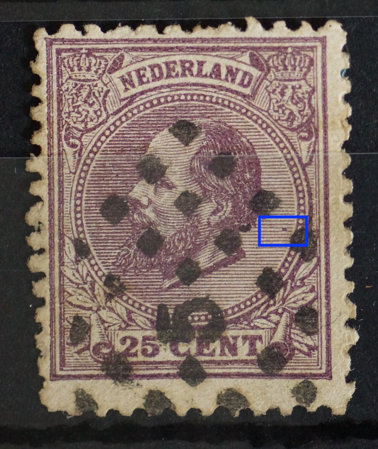NVPH 26 - violette vlek in arcering rechts