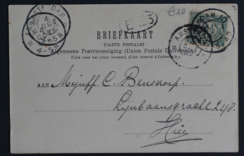 Amsterdam 10 (schreefloos) op NVPH 55 op nette AK Amsterdam 10 (schreefloos) op NVPH 55 op nette AK