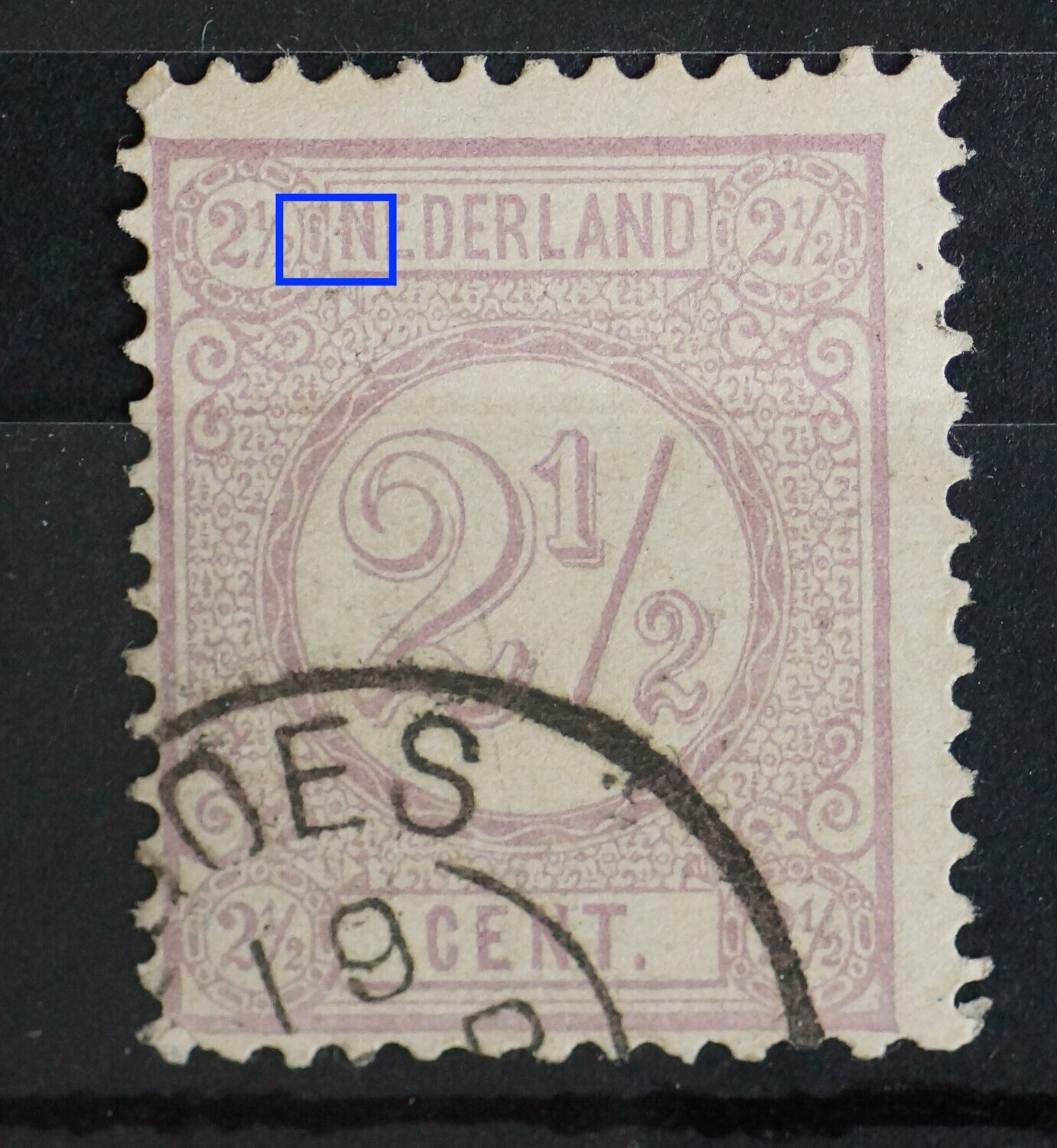 NVPH 33 - violette stip voor de eerste N van NEDERLAND