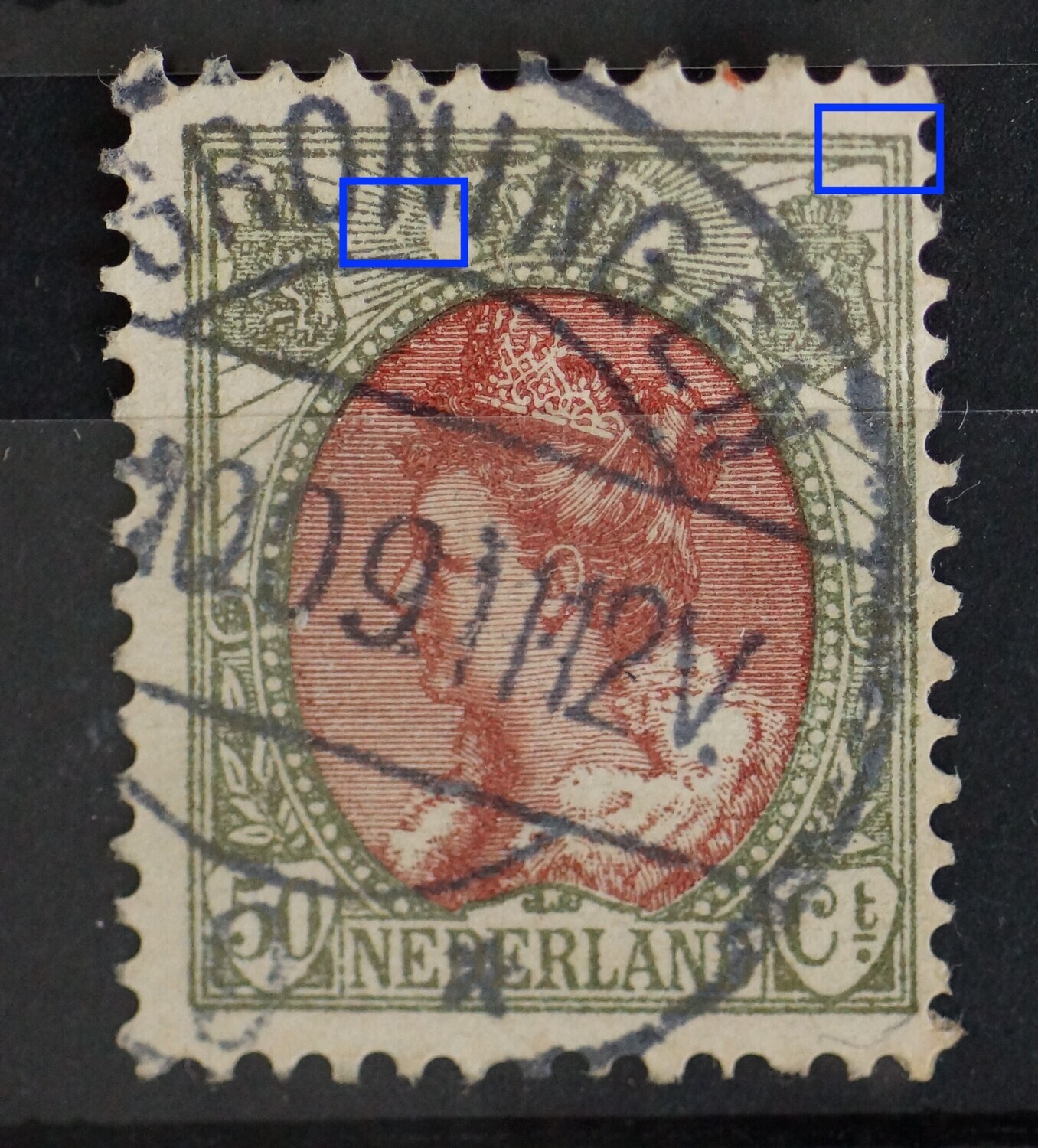 NVPH 74 - o.a. brede kras in stralen links van kroon NVPH 74 - o.a. brede kras in stralen links van kroon