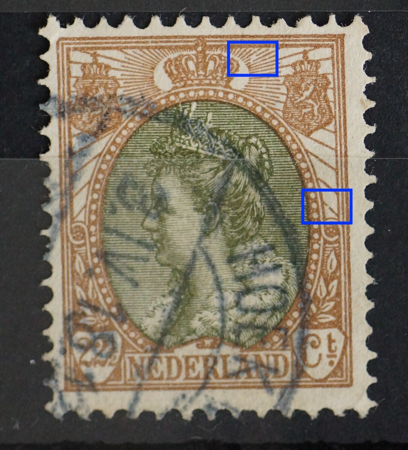 NVPH 70 - o.a. breuk in arcering rechts van kroon