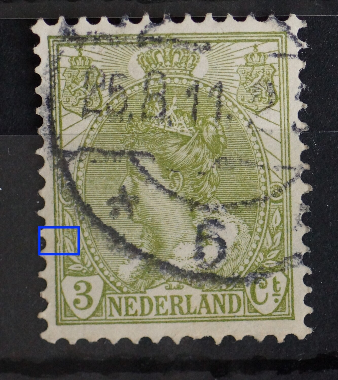 NVPH 57 - groene vlek in verbogen kaderlijn links