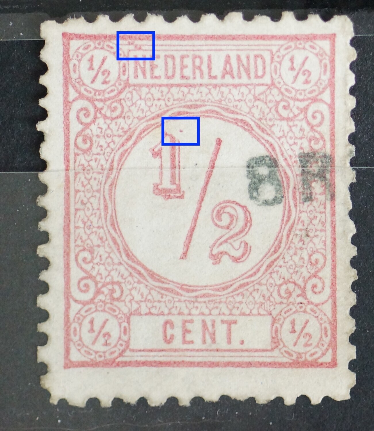 NVPH 30 - o.a. roze stippen boven de eerste N van NEDERLAND
