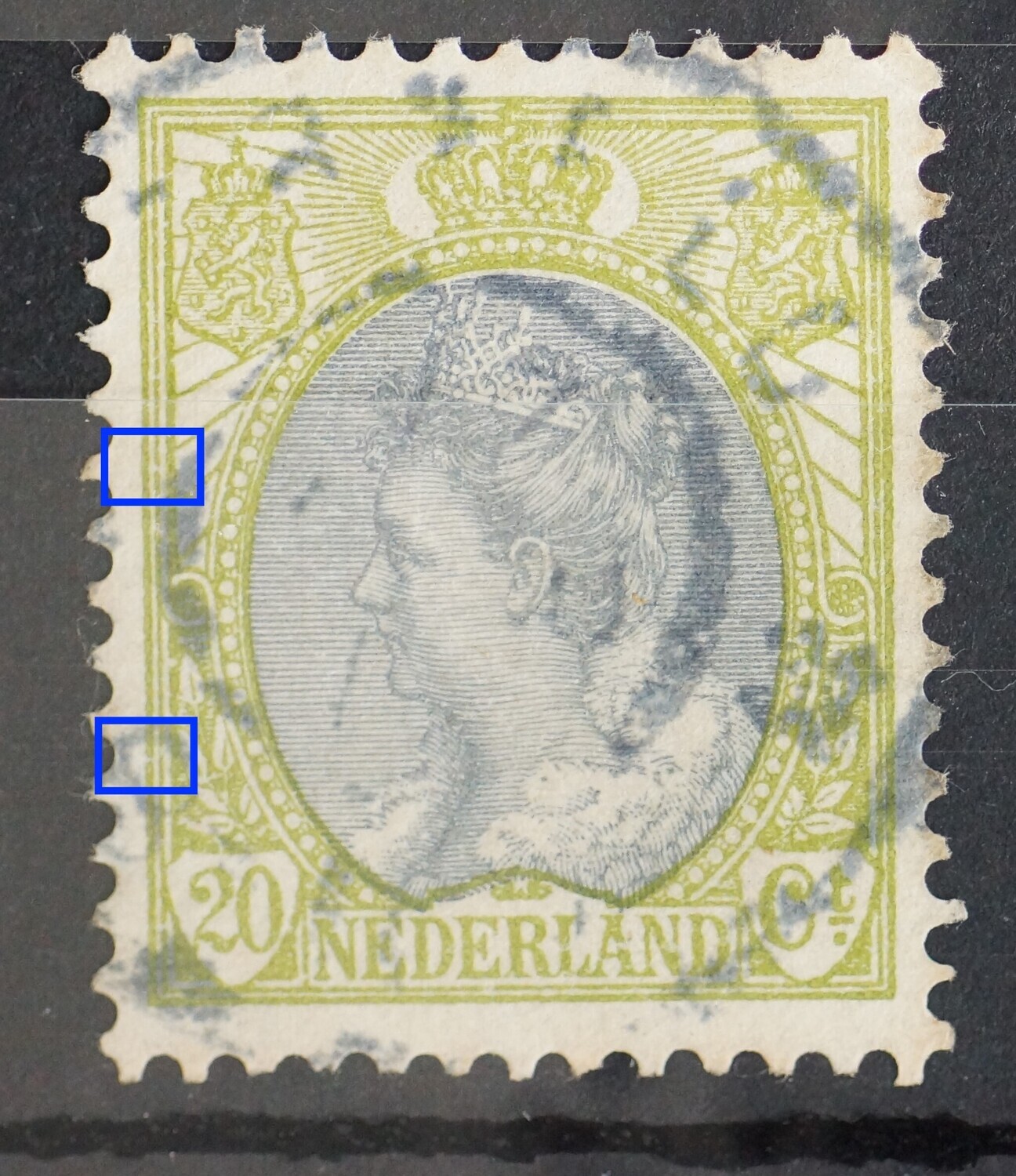 NVPH 69 - breuken in kaderlijn links NVPH 69 - breuken in kaderlijn links