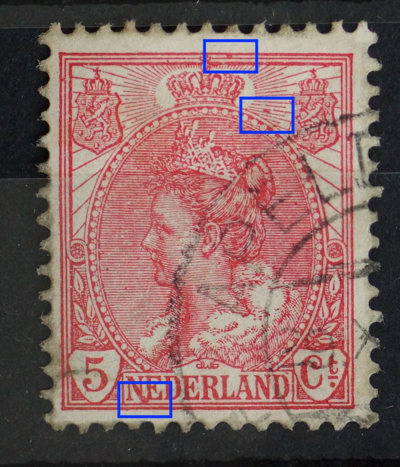 NVPH 60 - o.a. grote rode vlek onder NE van NEDERLAND