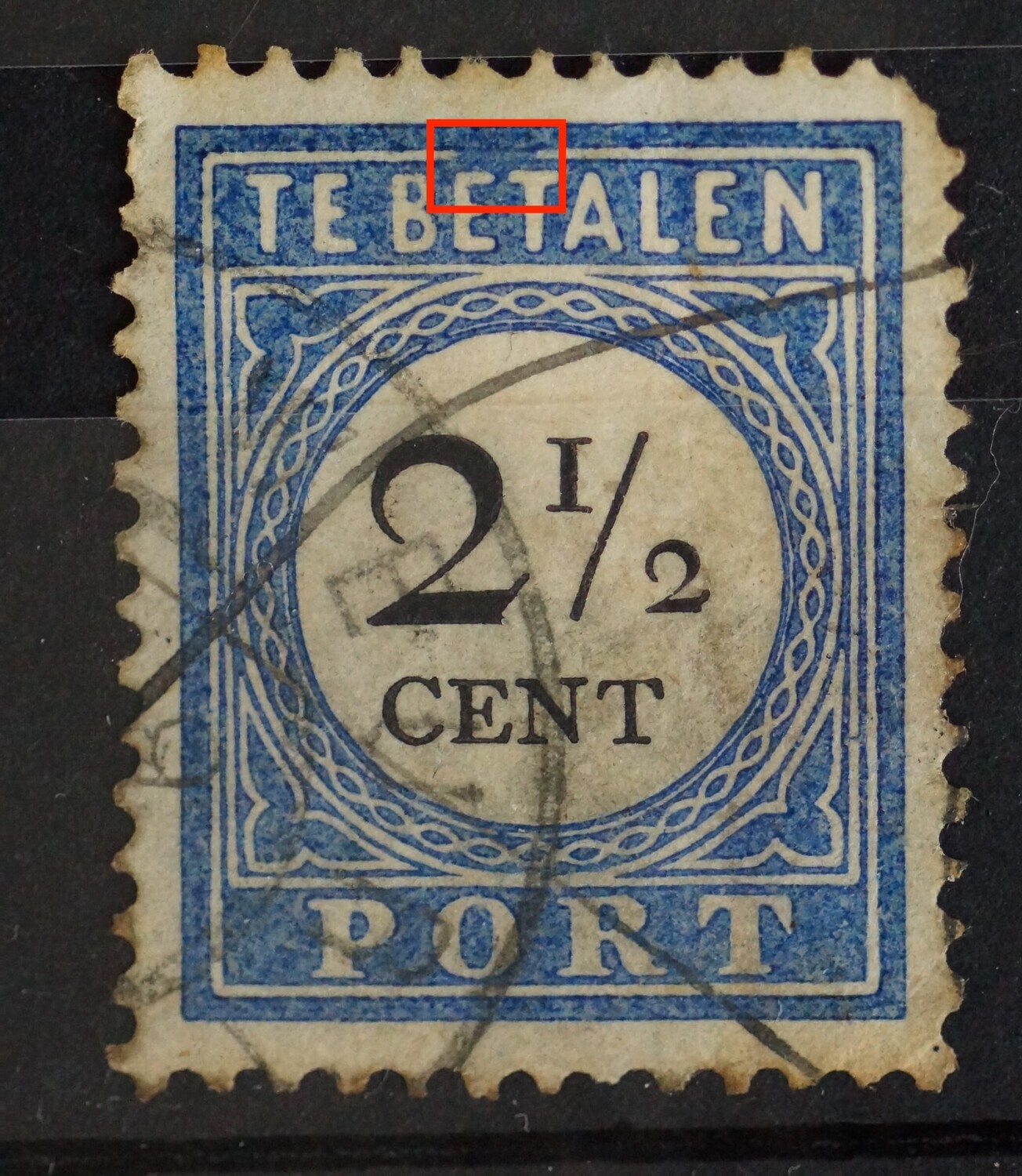 NVPH P16 - blauwe vlek in kaderlijn boven NVPH P16 - blauwe vlek in kaderlijn boven