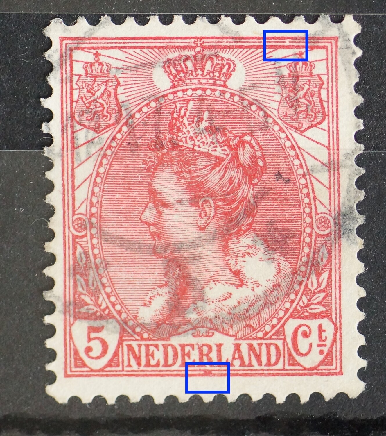 NVPH 60 - o.a. rode vlek onder de R van NEDERLAND