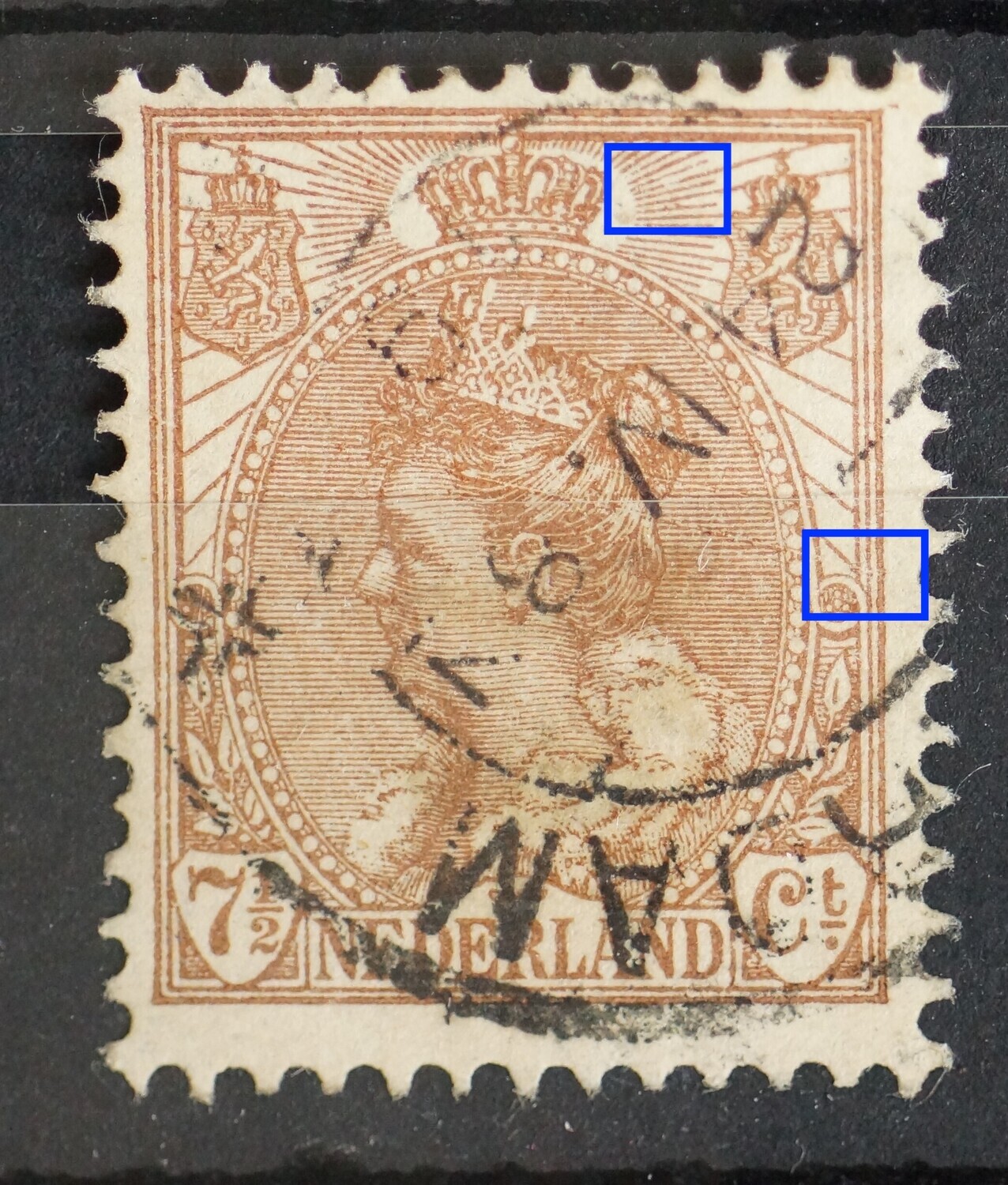 NVPH 61 - o.a. breuk in straal rechts van kroon
