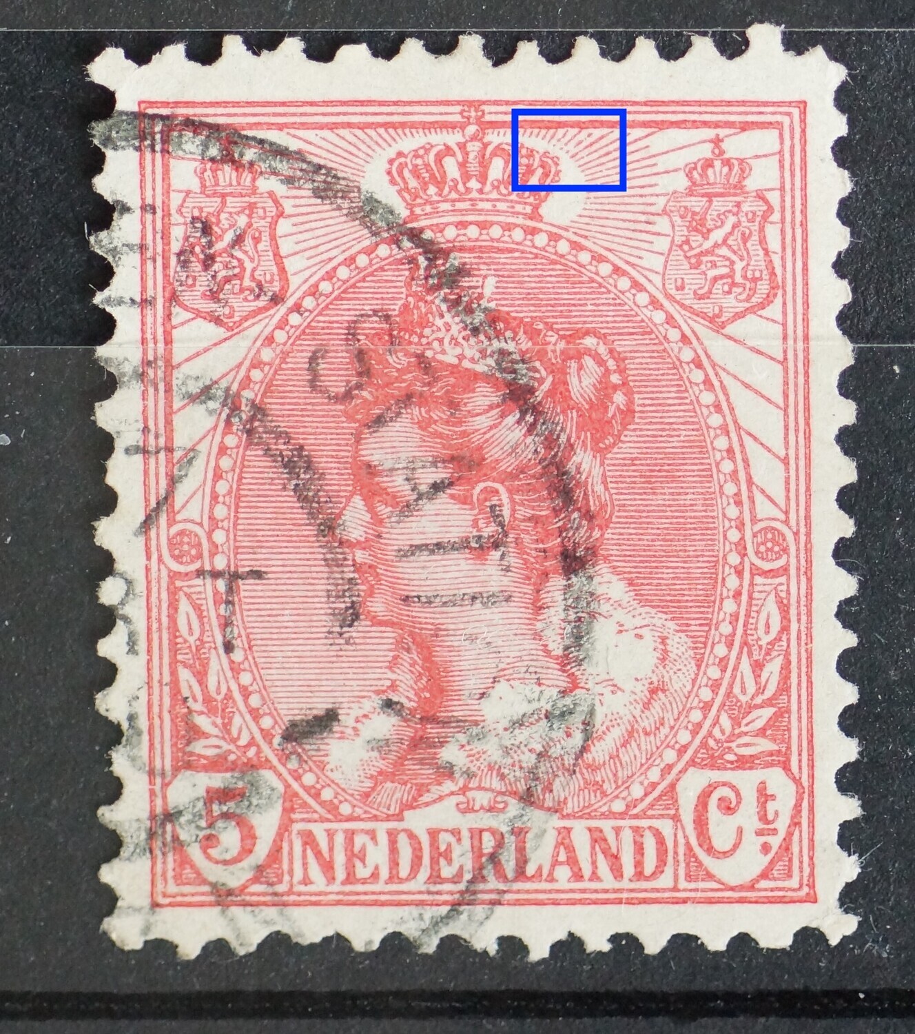 NVPH 60 - breuk in stralen rechts van kroon
