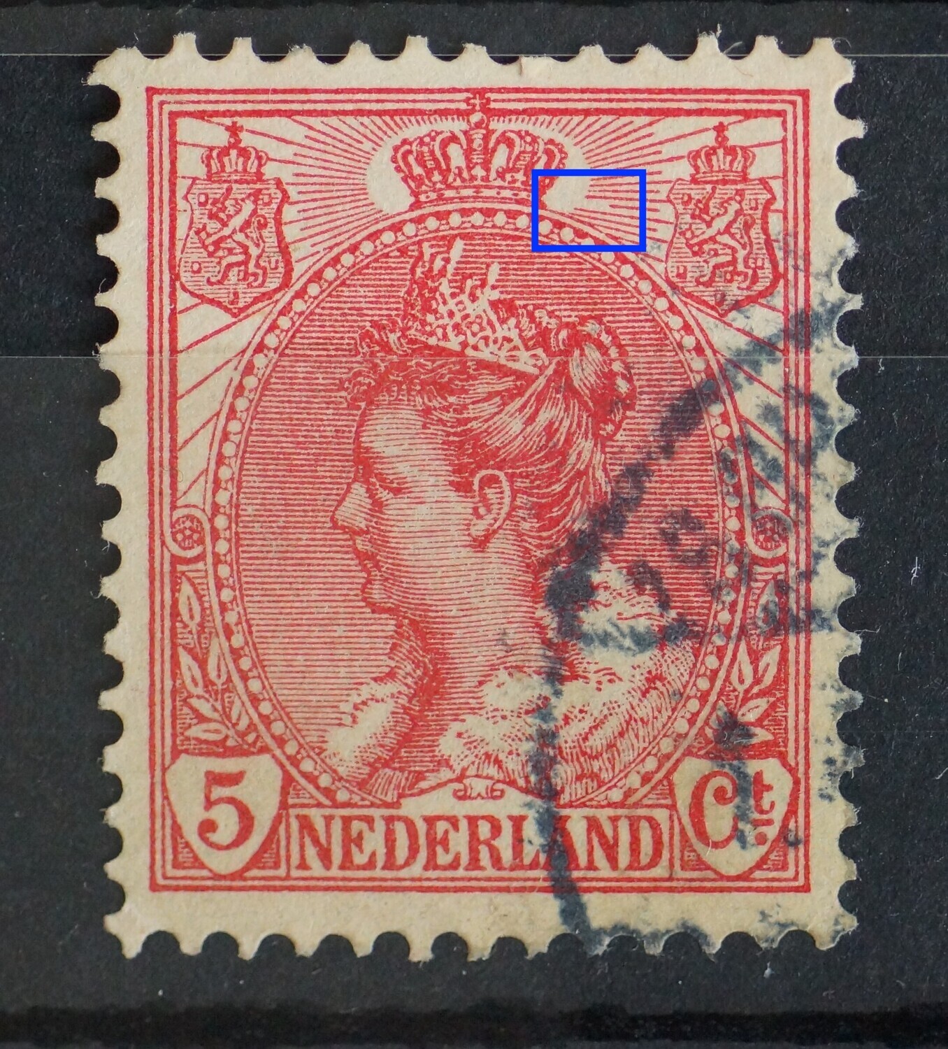 NVPH 60 - ontbrekend deel staal rechts van kroon