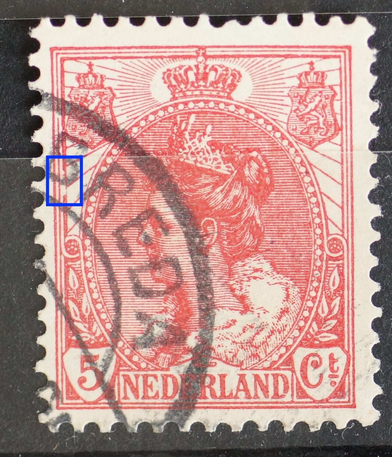 NVPH 60 - grote beschadiging/witte vlek in kaderlijn links