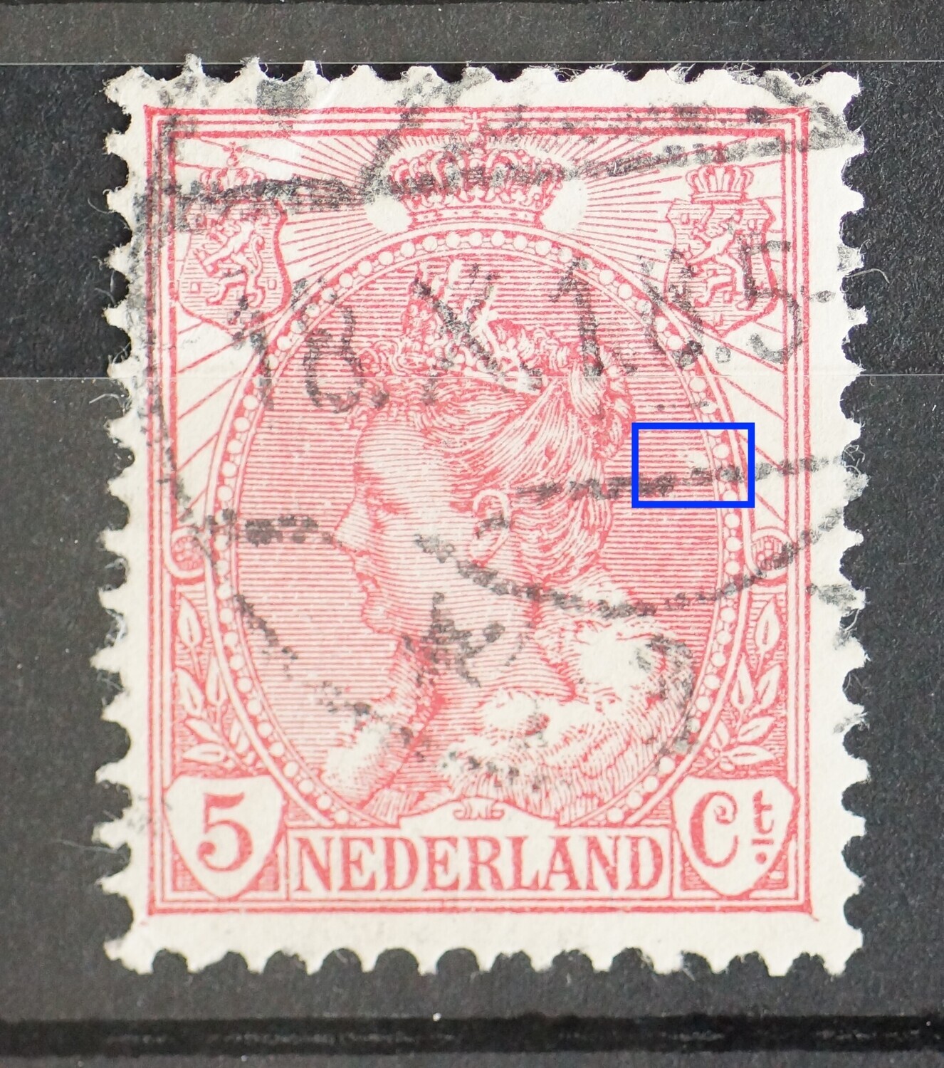 NVPH 60 - breuk / witte vlek in arcering achter het hoofd