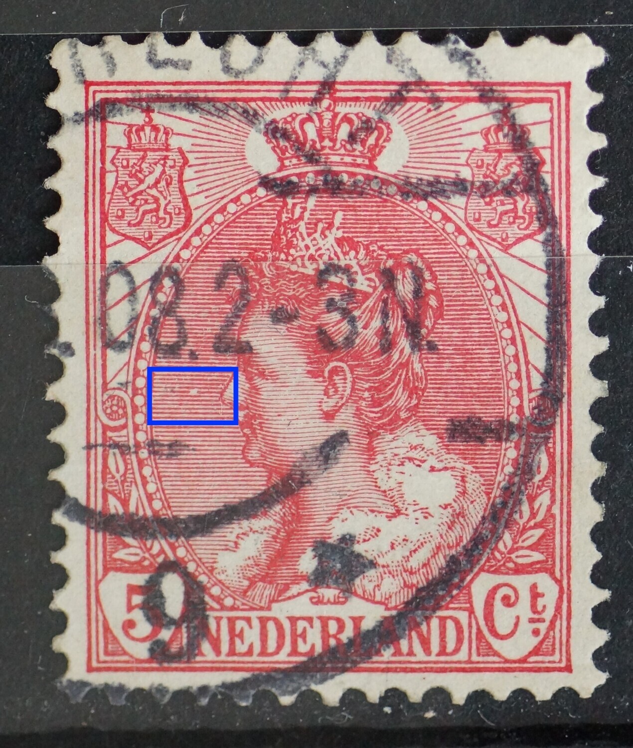 NVPH 60 - breuk in arcering voor het gezicht