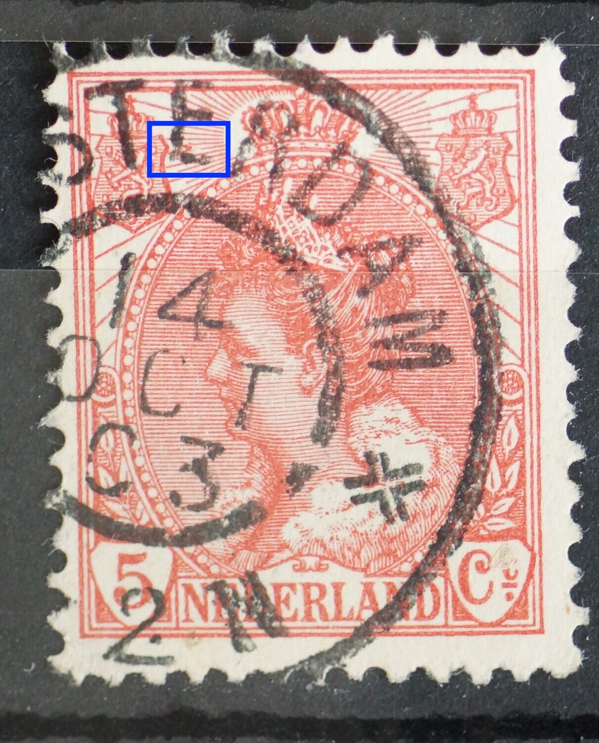 NVPH 60 - rode vlek naast linker wapenschild NVPH 60 - rode vlek naast linker wapenschild