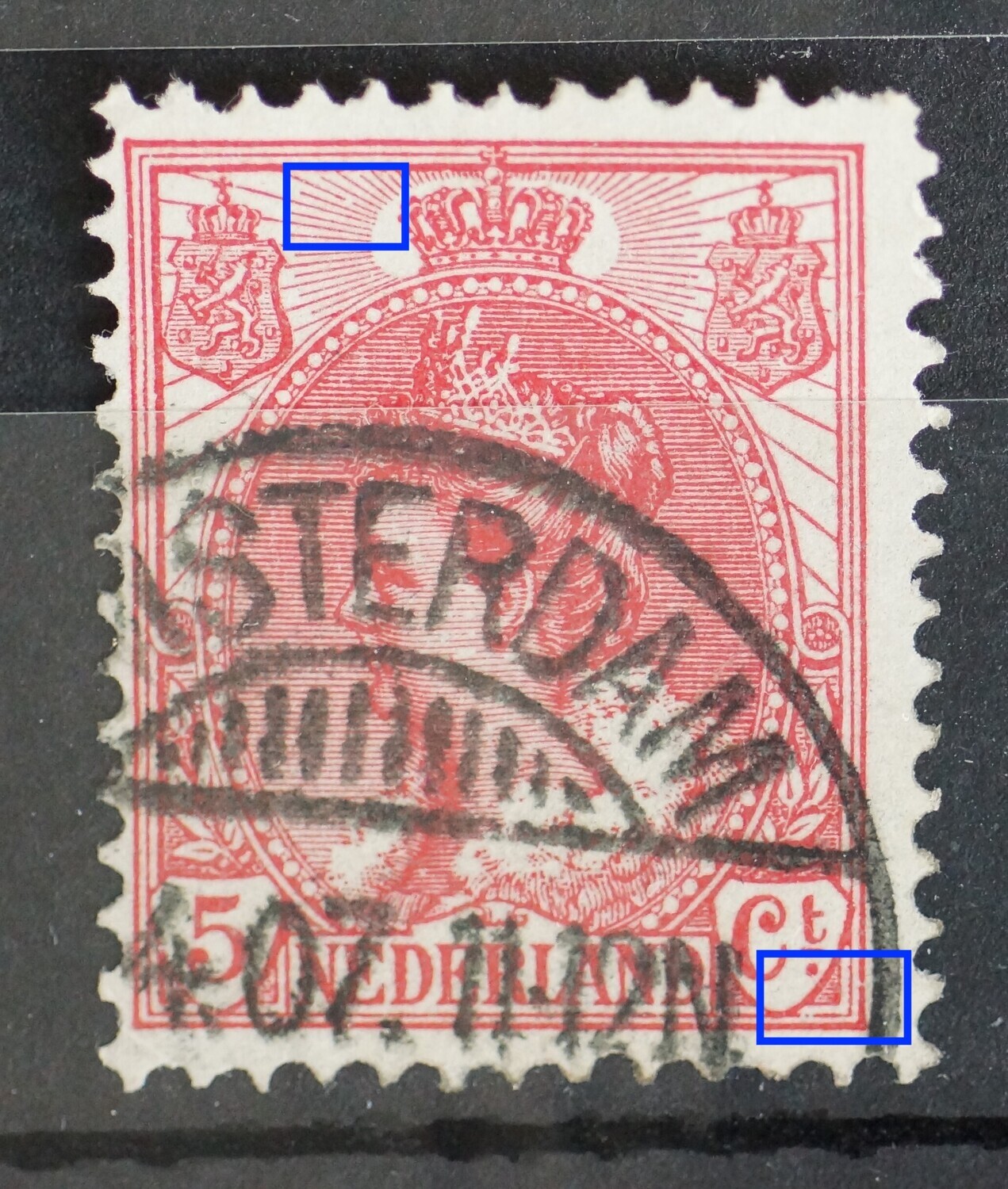 NVPH 60 - o.a. beschadigde kaderlijnen onder en rechts van Ct.