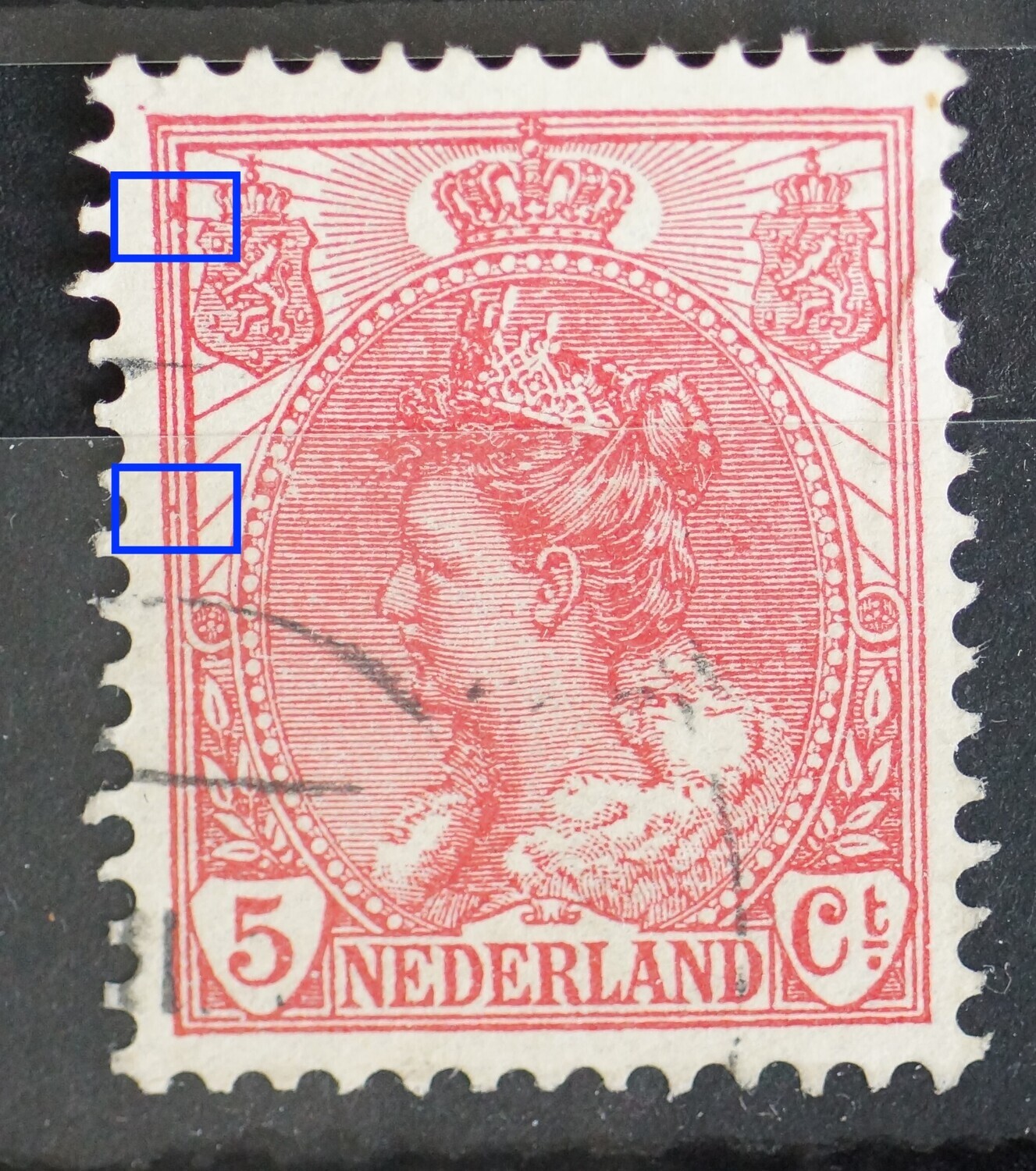 NVPH 60 - rode vlekken tussen kaderlijnen links