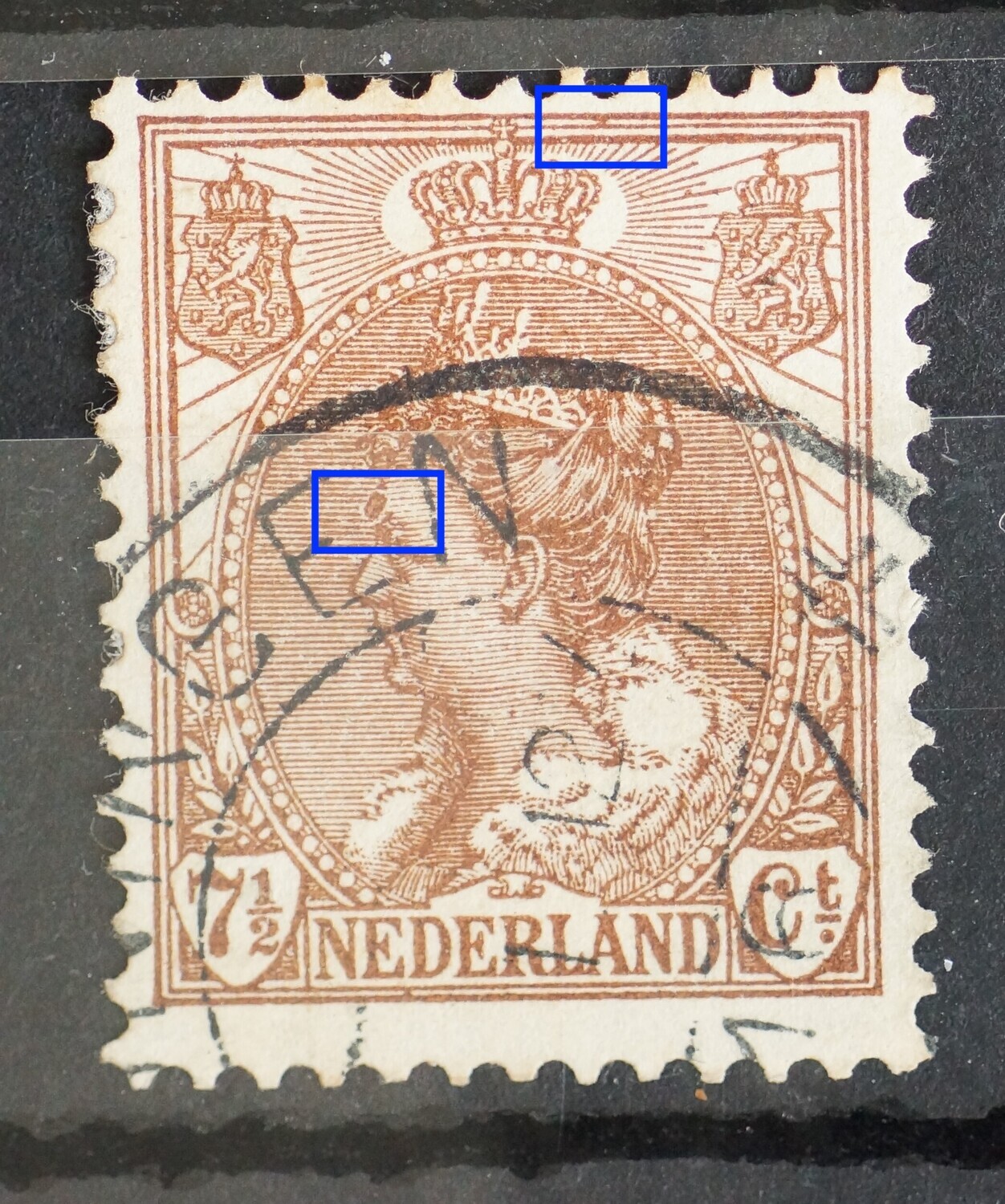 NVPH 61 - o.a. bruine vlek boven het oog NVPH 61 - o.a. bruine vlek boven het oog