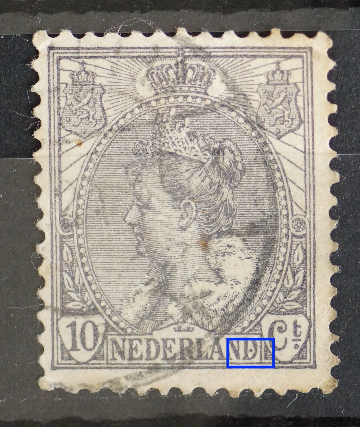 NVPH 62 - grijze punt in de laatste D van NEDERLAND