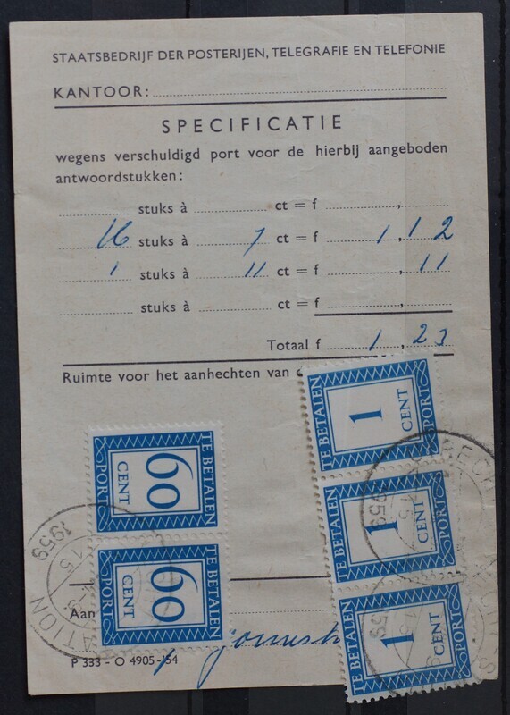 Diverse portzegels op portspecificatie betaald antwoord - kortebalk Utrecht-Station 15