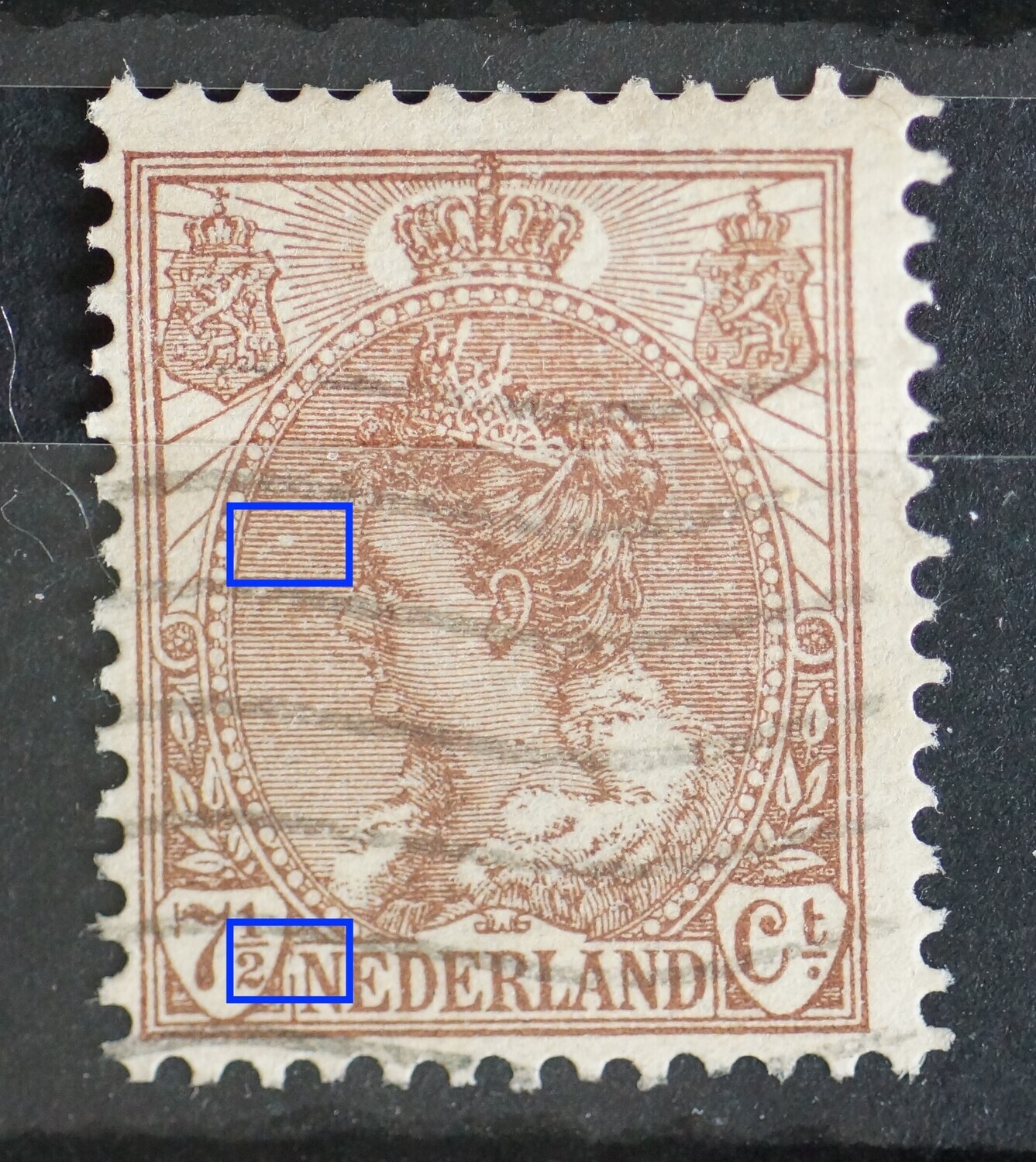 NVPH 61 - o.a. breuk in kaderlijn links van NEDERLAND
