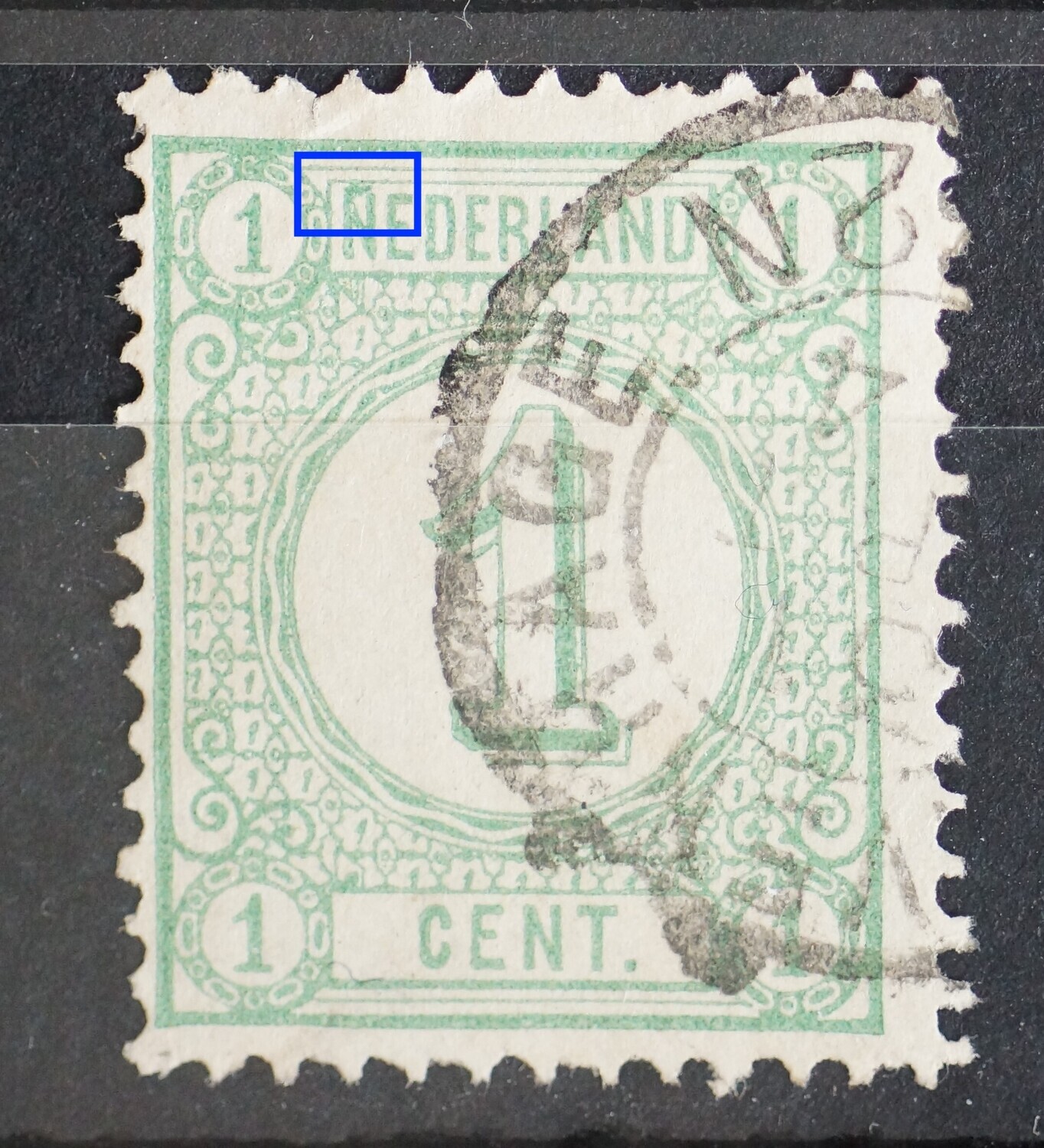 NVPH 31 - groene vlek boven de eerste N van NEDERLAND