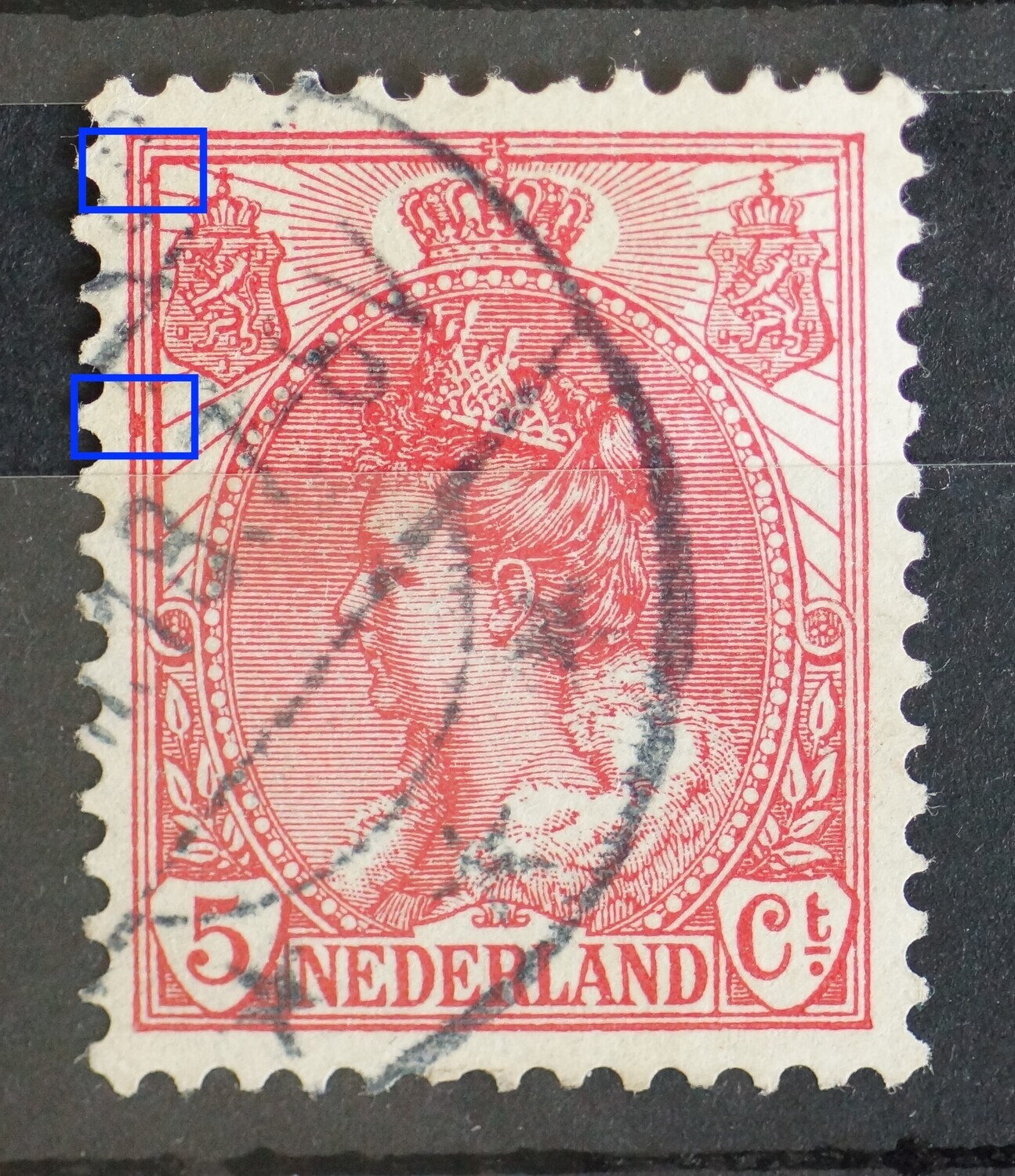 NVPH 60 - rode vlekken tussen kaderlijnen links