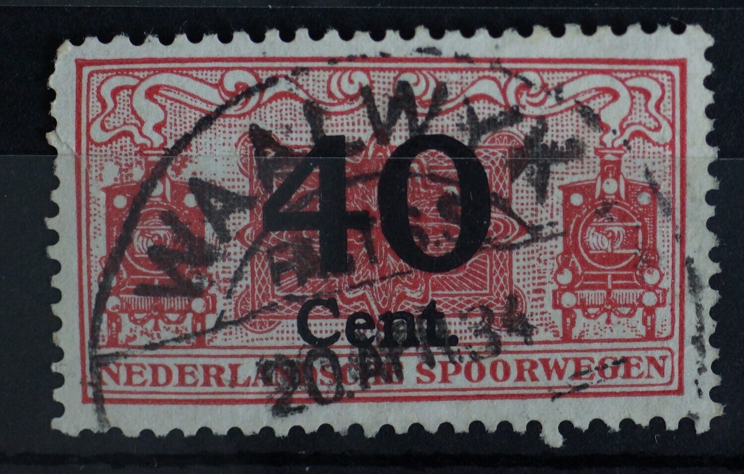 Spoorwegstempel Waalwijk Factorij op spoorwegzegel 40 cent.