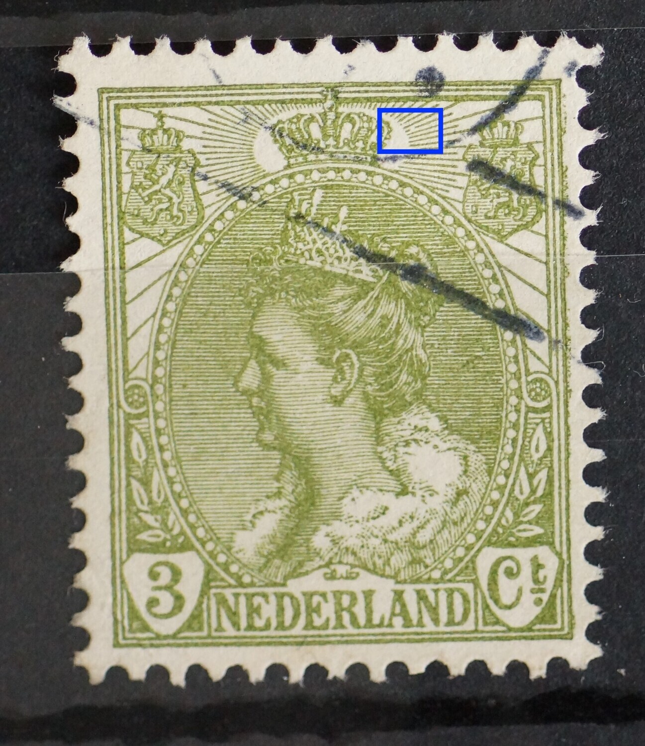 NVPH 57 - breuk in straal rechts van kroon NVPH 57 - breuk in straal rechts van kroon