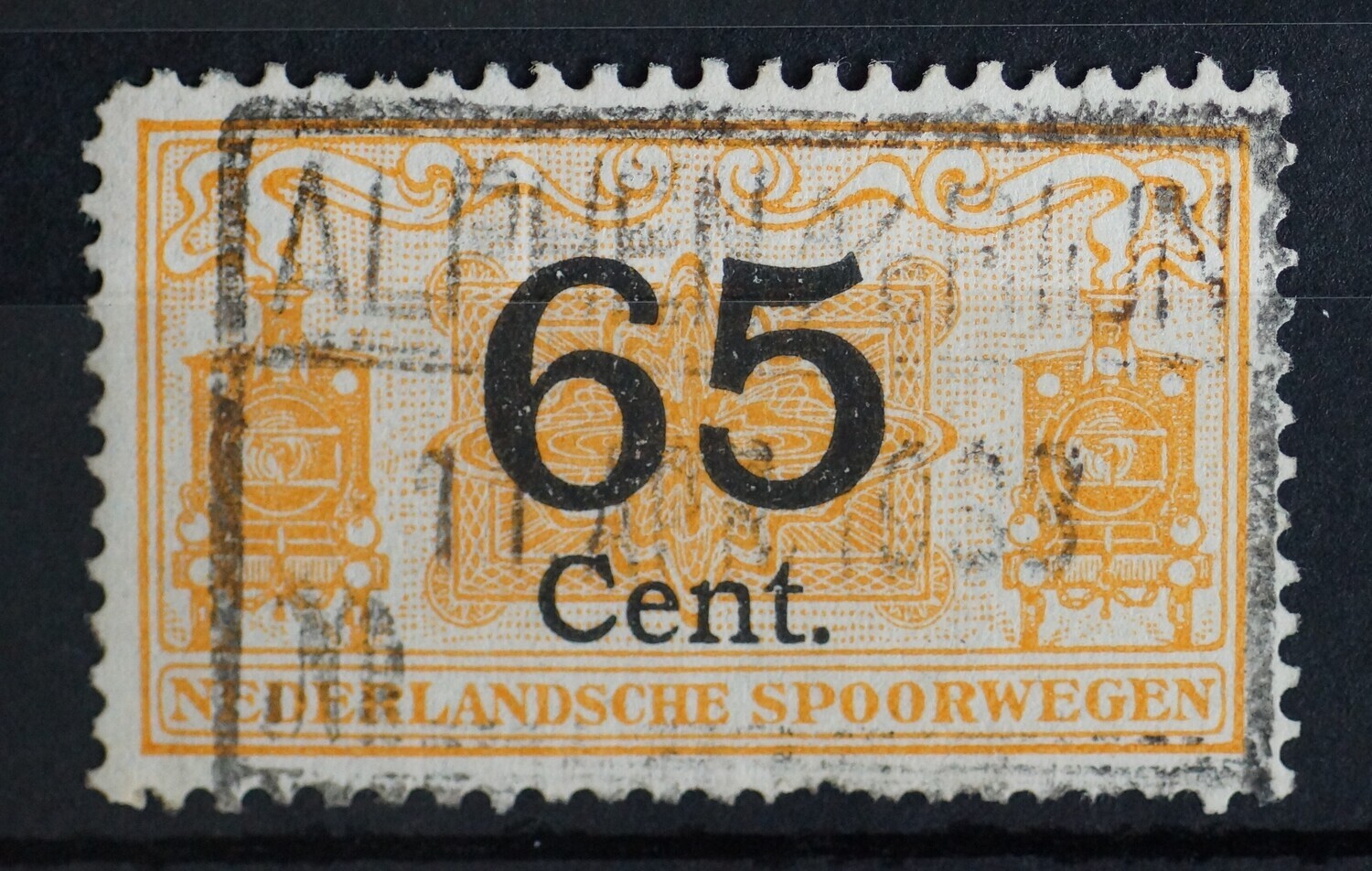 Spoorwegstempel Alphen a/d Rijn op spoorwegzegel 65 Cent