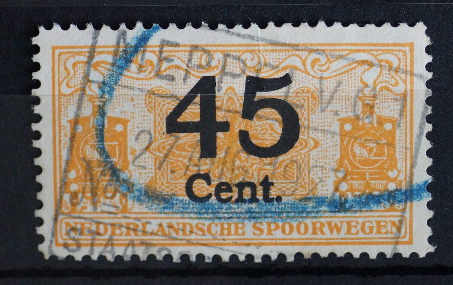 Spoorwegstempel Meppel op spoorwegzegel 45 Cent