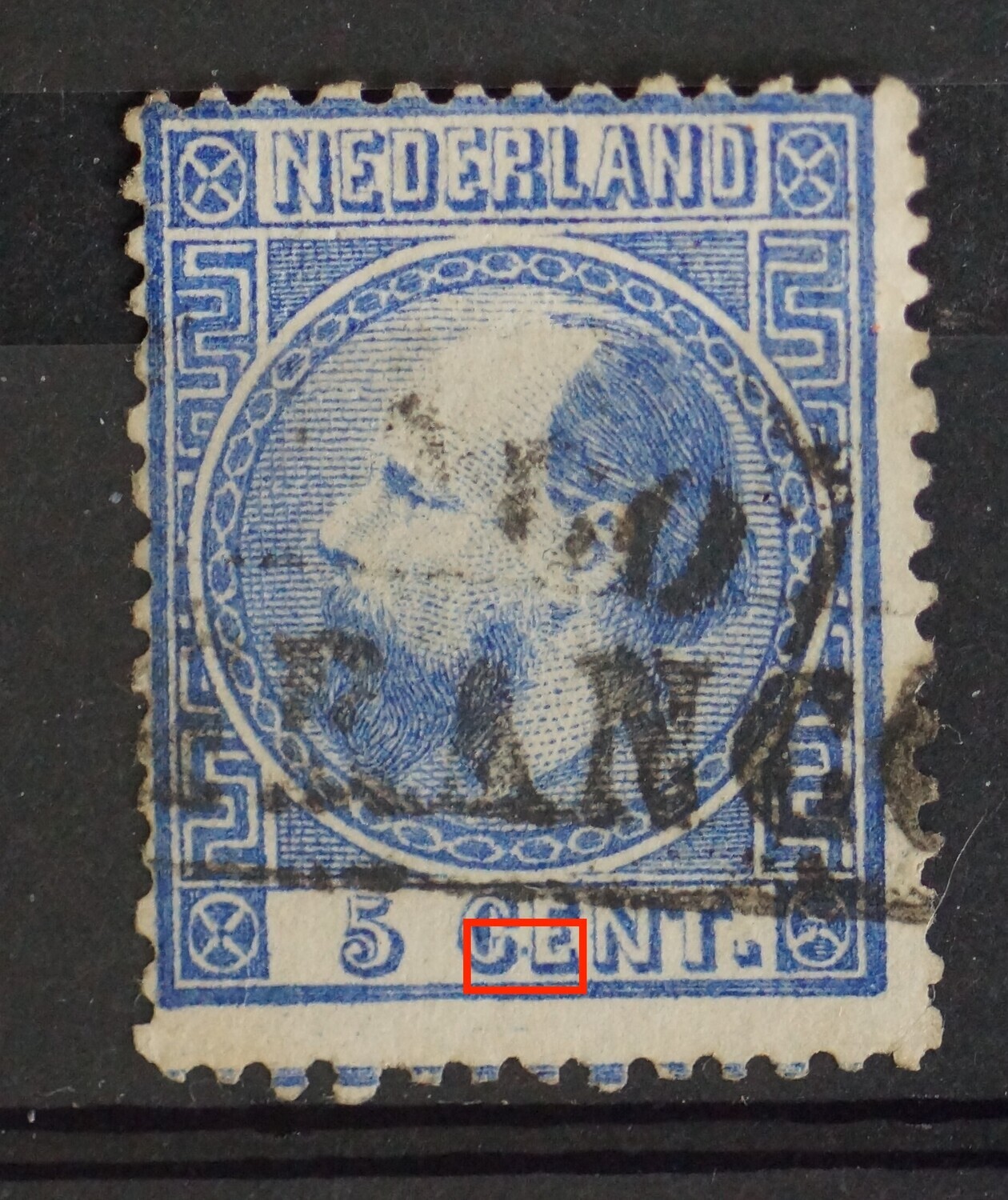 NVPH 7 - blauwe punt tussen CE van CENT
