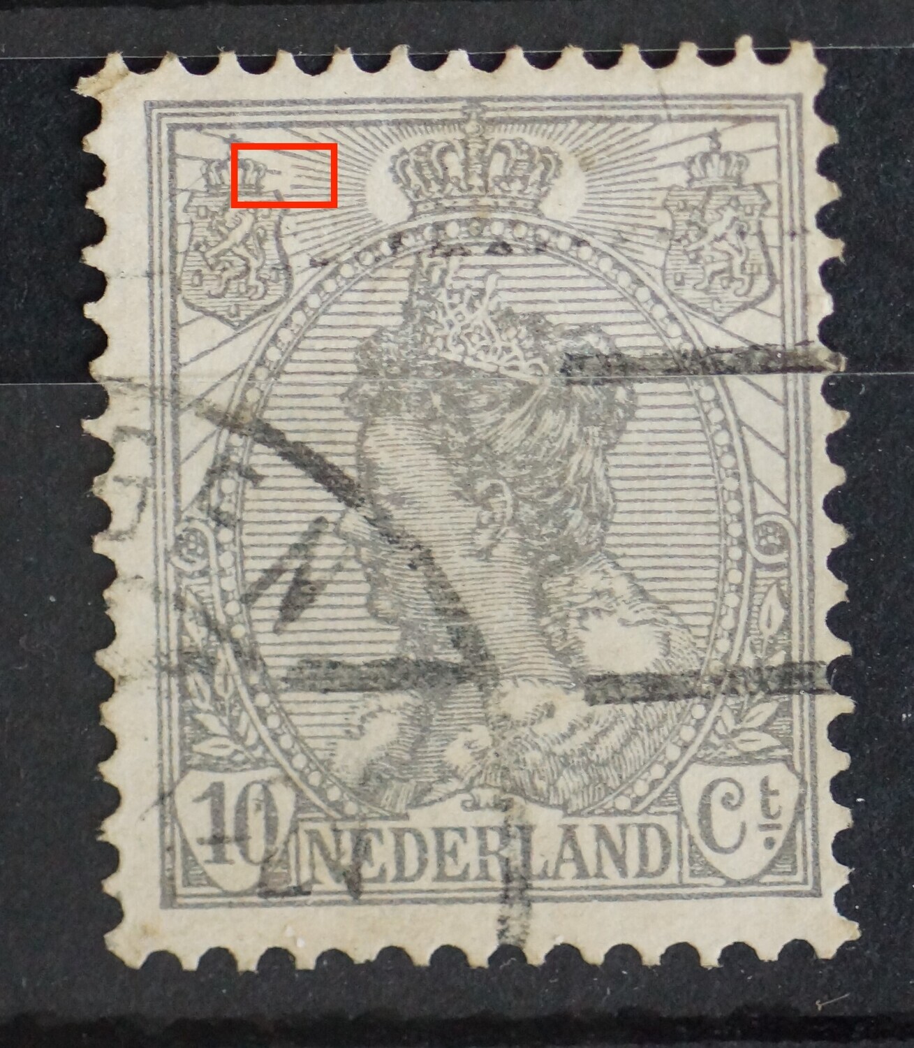 NVPH 81 - breuk in straal naast linker wapenschild NVPH 81 - breuk in straal naast linker wapenschild