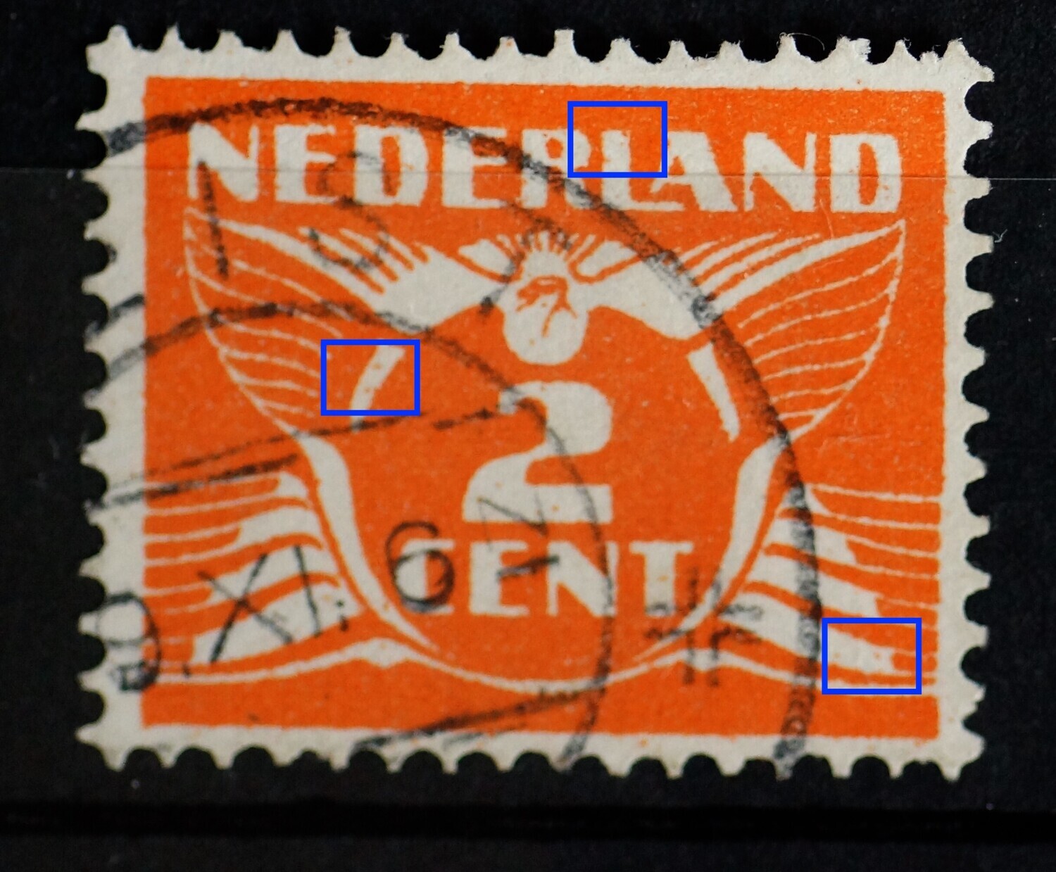 NVPH 173 - grote hoeveelheid oranje stippen in het zegelbeeld