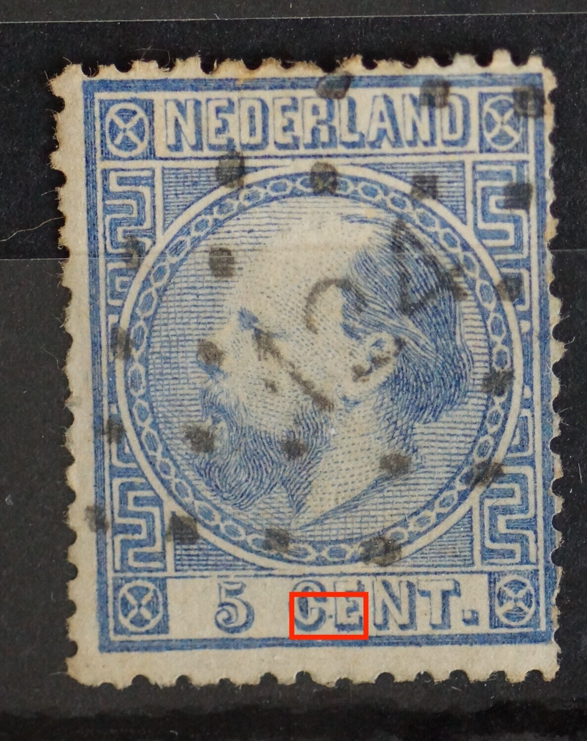 NVPH 7 - blauwe punt tussen CE van CENT