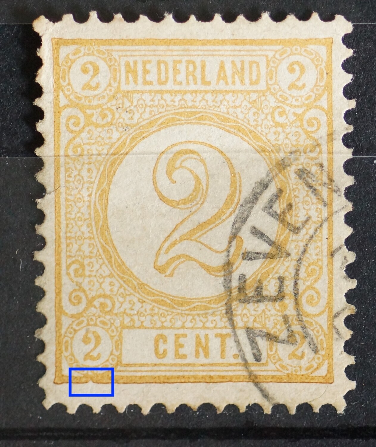 NVPH 32 - deuk in kaderlijn onder de linker 2 NVPH 32 - deuk in kaderlijn onder de linker 2