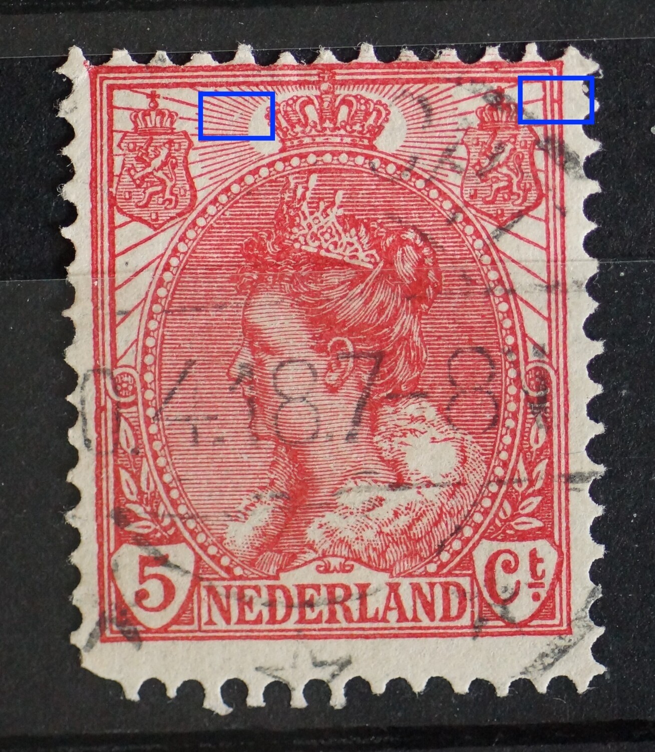 NVPH 60 - o.a. breuk in straal links van kroon