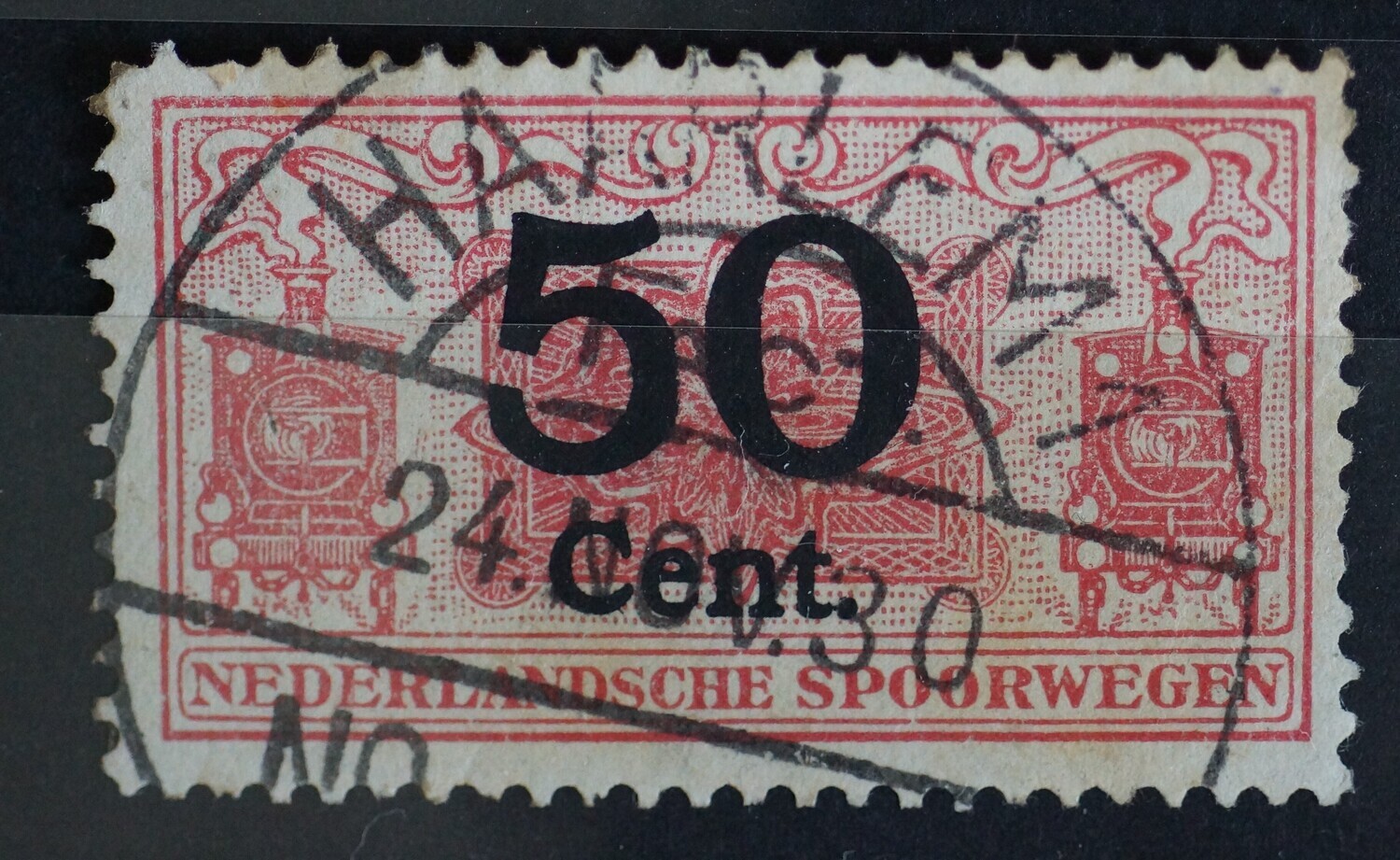 Spoorwegstempel Haarlem 1 Factorij op spoorwegzegel 50 cent
