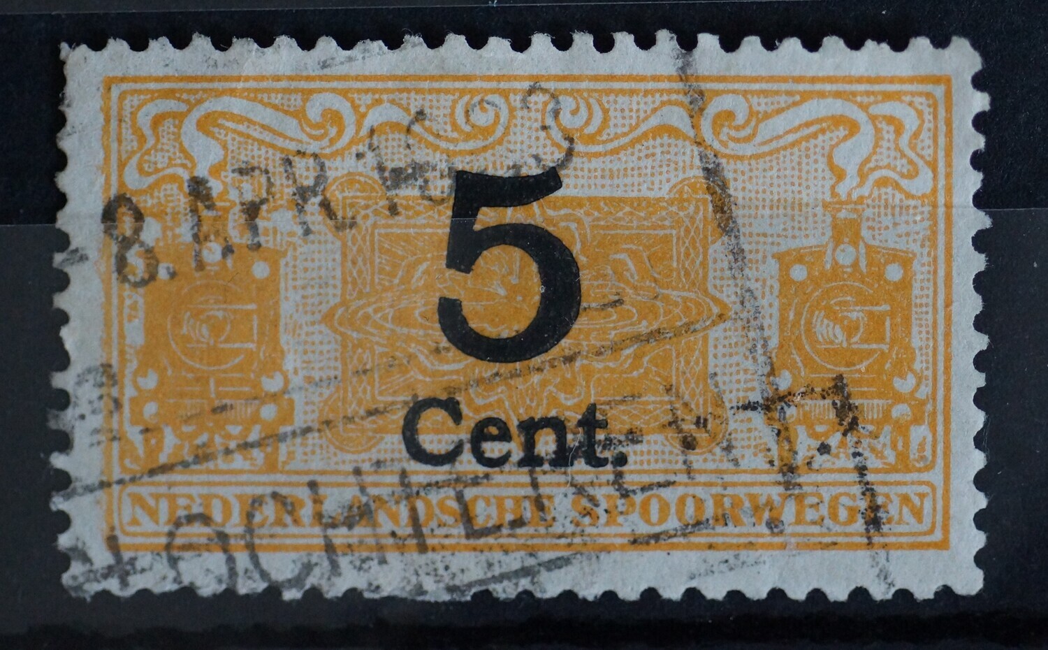 Spoorwegstempel Slochteren op spoorwegzegel 5 cent