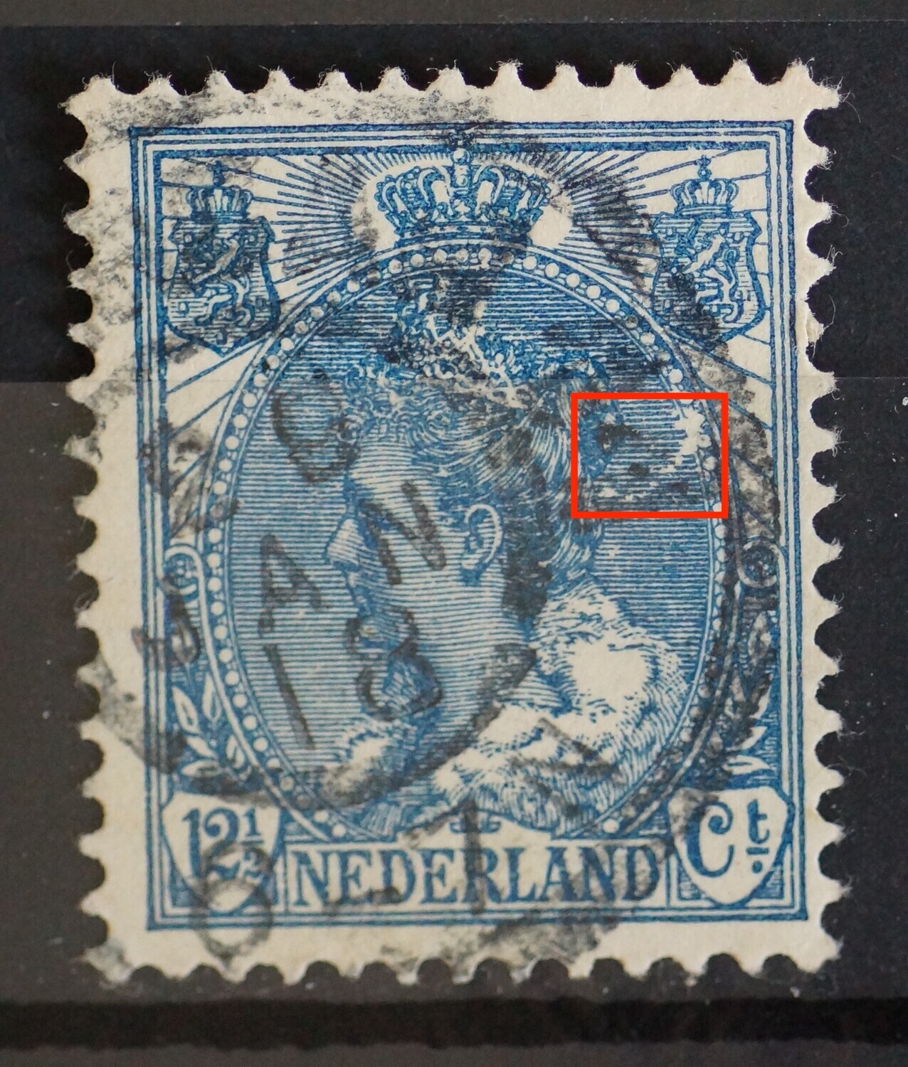 NVPH 63 - grote witte vlek achter het hoofd NVPH 63 - grote witte vlek achter het hoofd