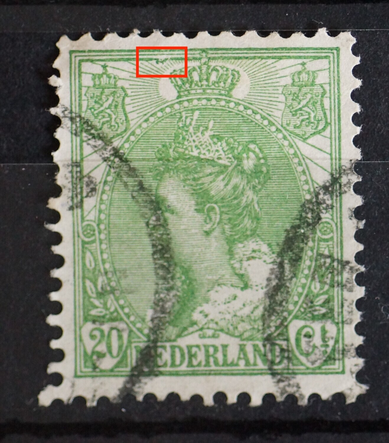 NVPH 68 - groene vlekken onder kaderlijn boven
