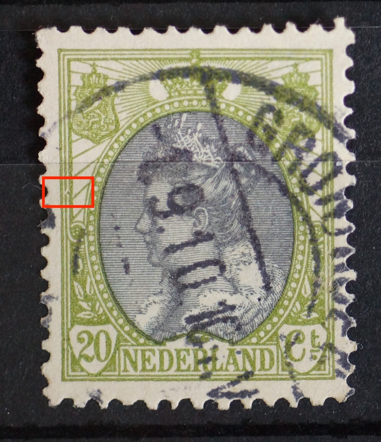 NVPH 69 -groene punt tussen kaderlijnen links NVPH 69 -groene punt tussen kaderlijnen links