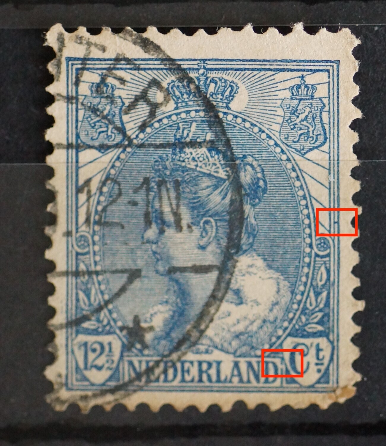 NVPH 63 - o.a. breuk in kaderlijn rechts van NEDERLAND